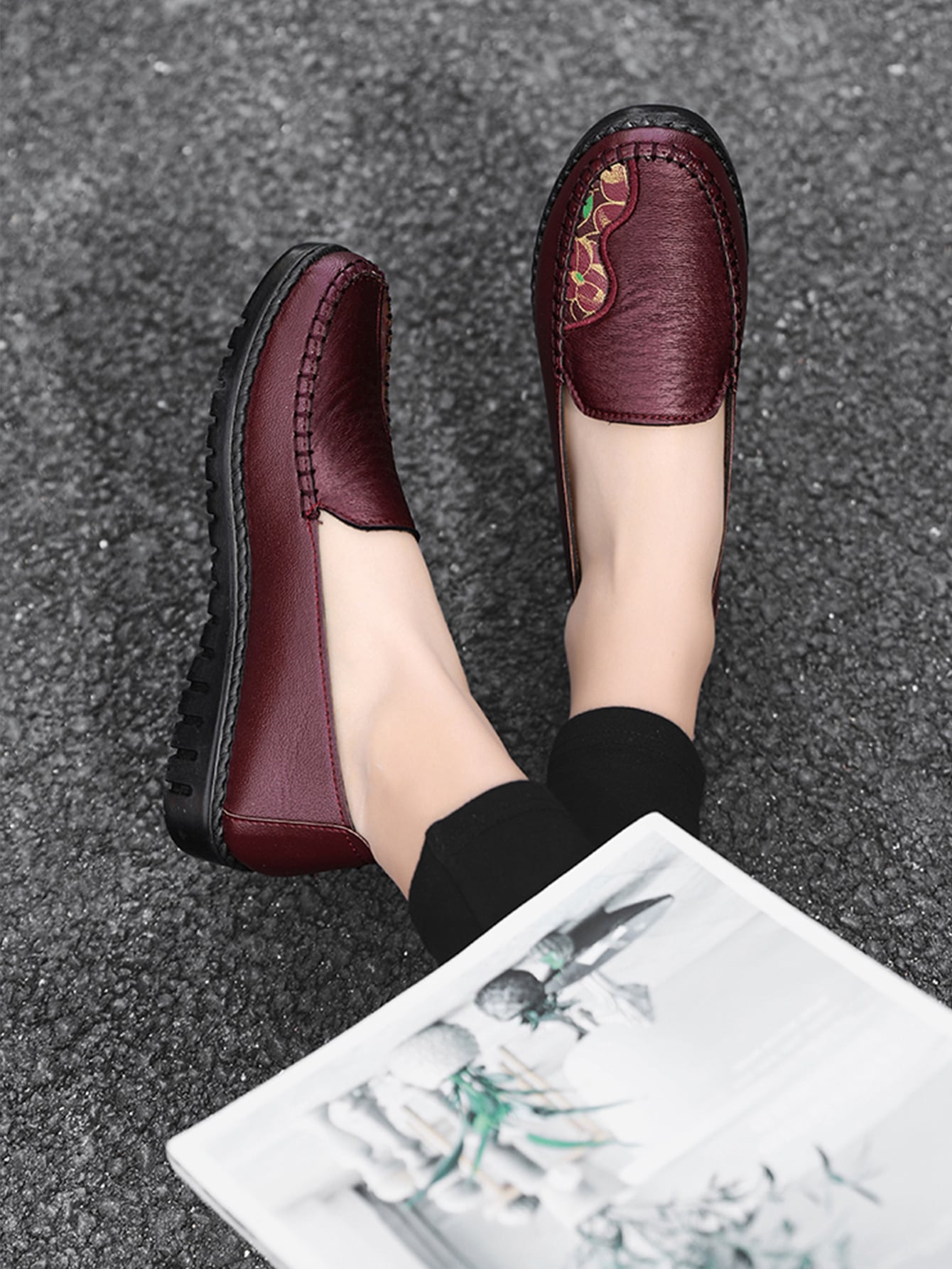 In Burgundy Women Flats