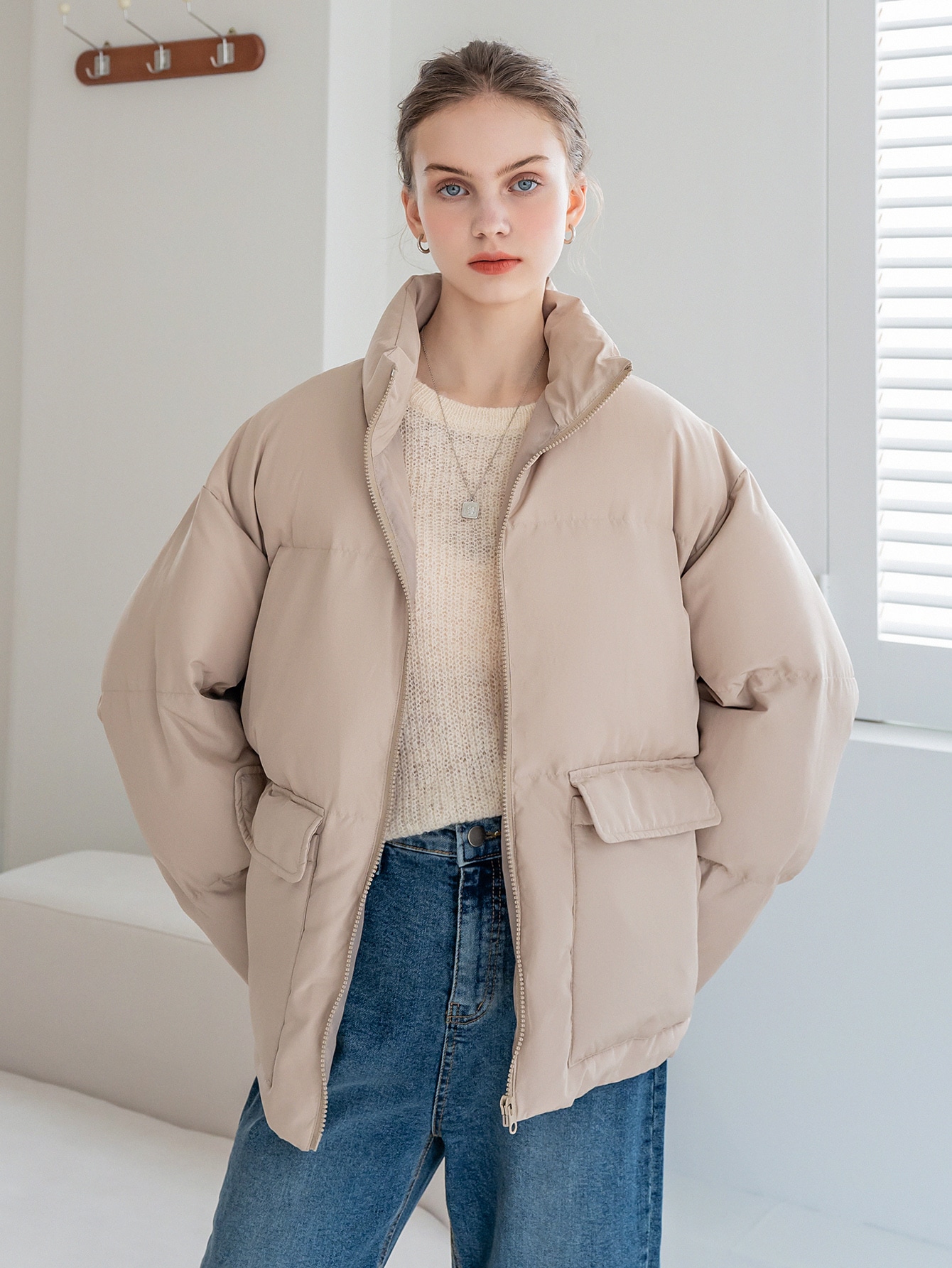 In Beige Women Outerwear