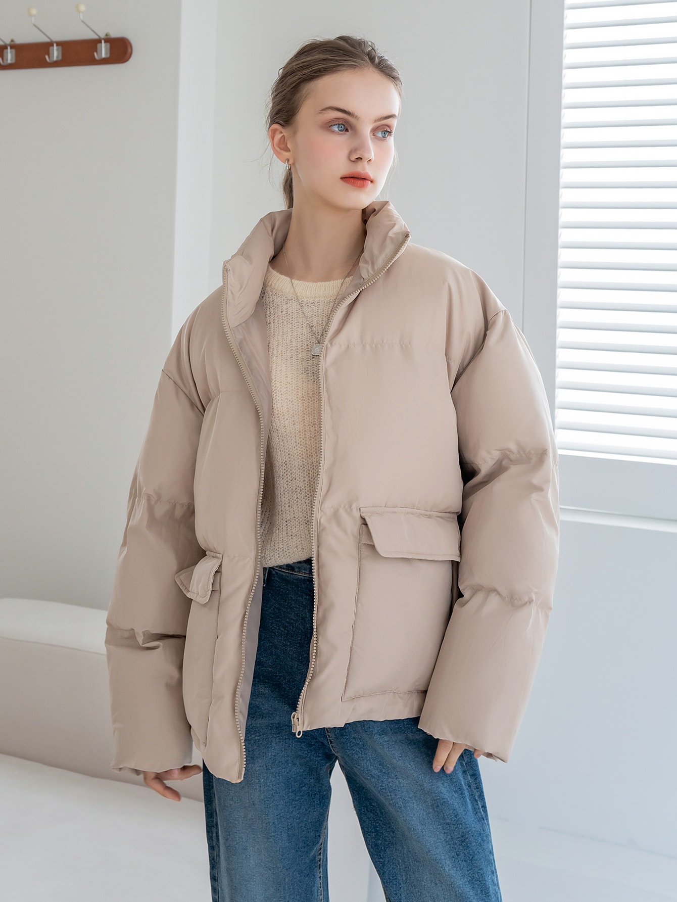 In Beige Women Outerwear