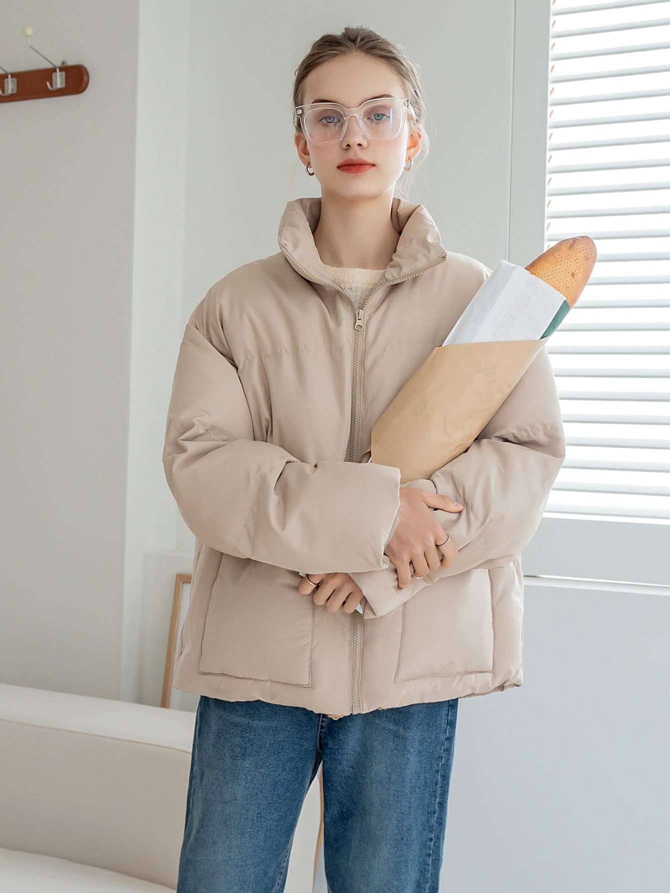 In Beige Women Outerwear