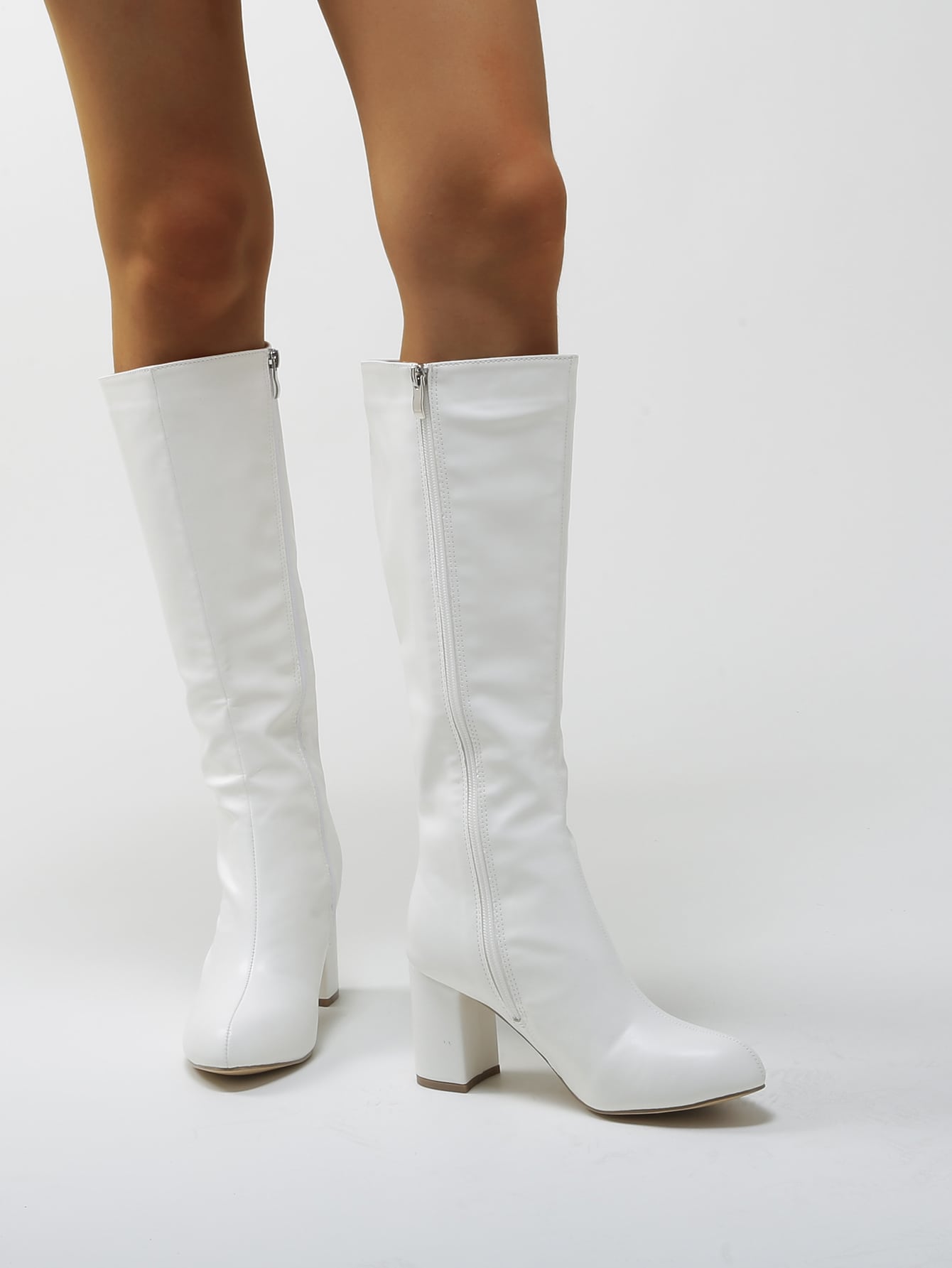 In White Women Mid-Calf Boots