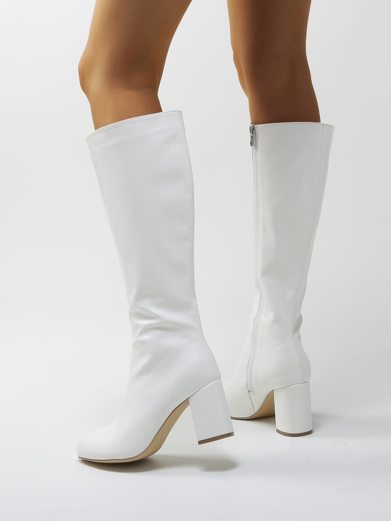 In White Women Mid-Calf Boots