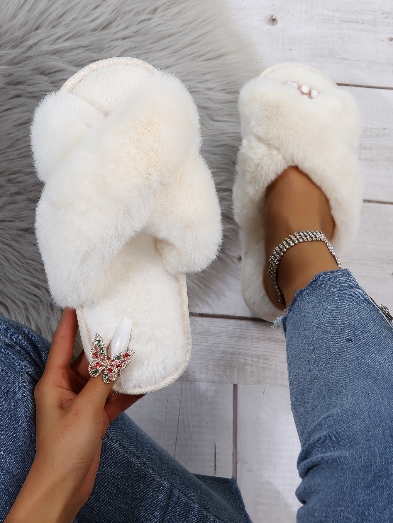 In Beige Women Home Slippers