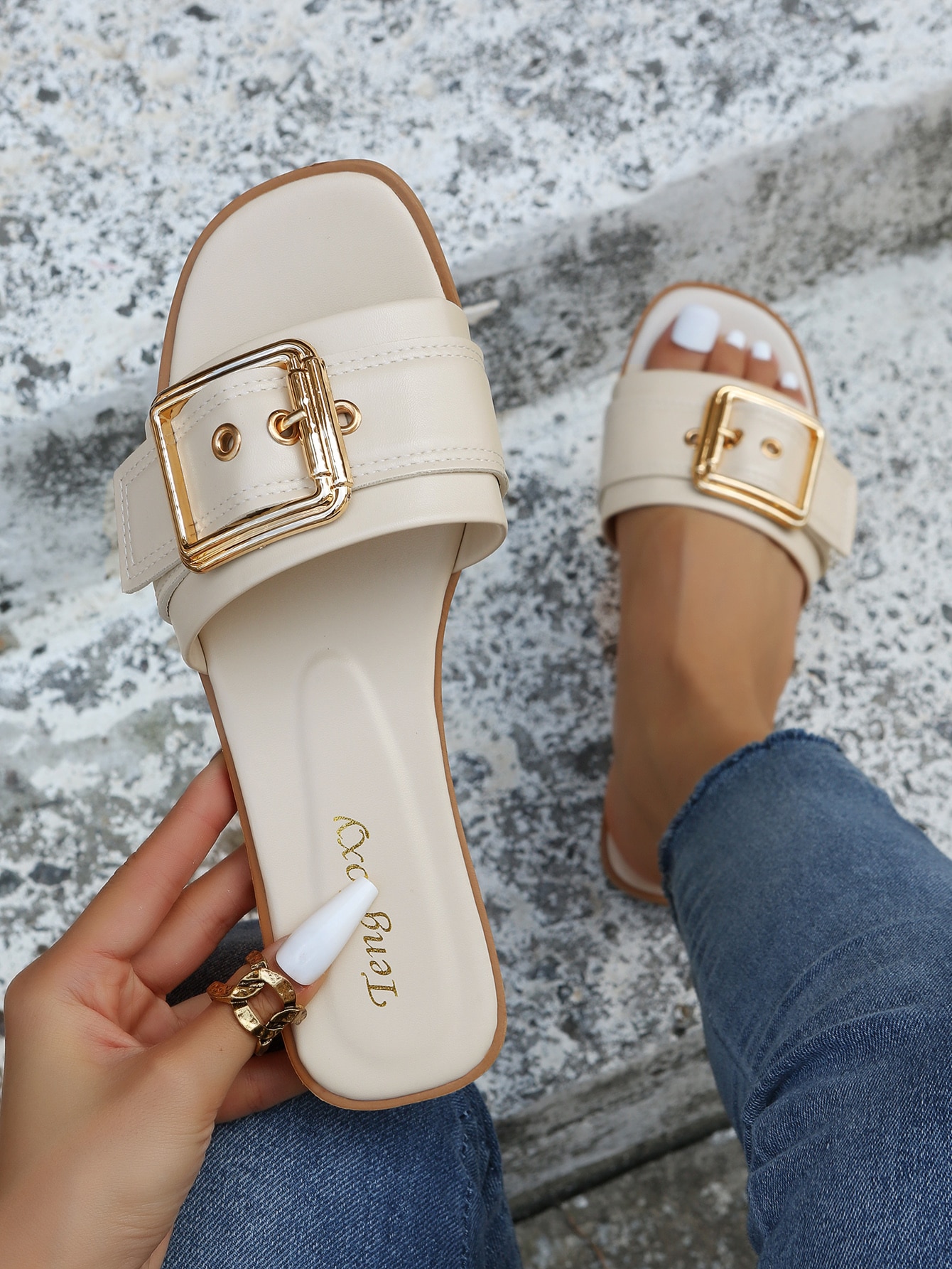 In Beige Women Flat Sandals