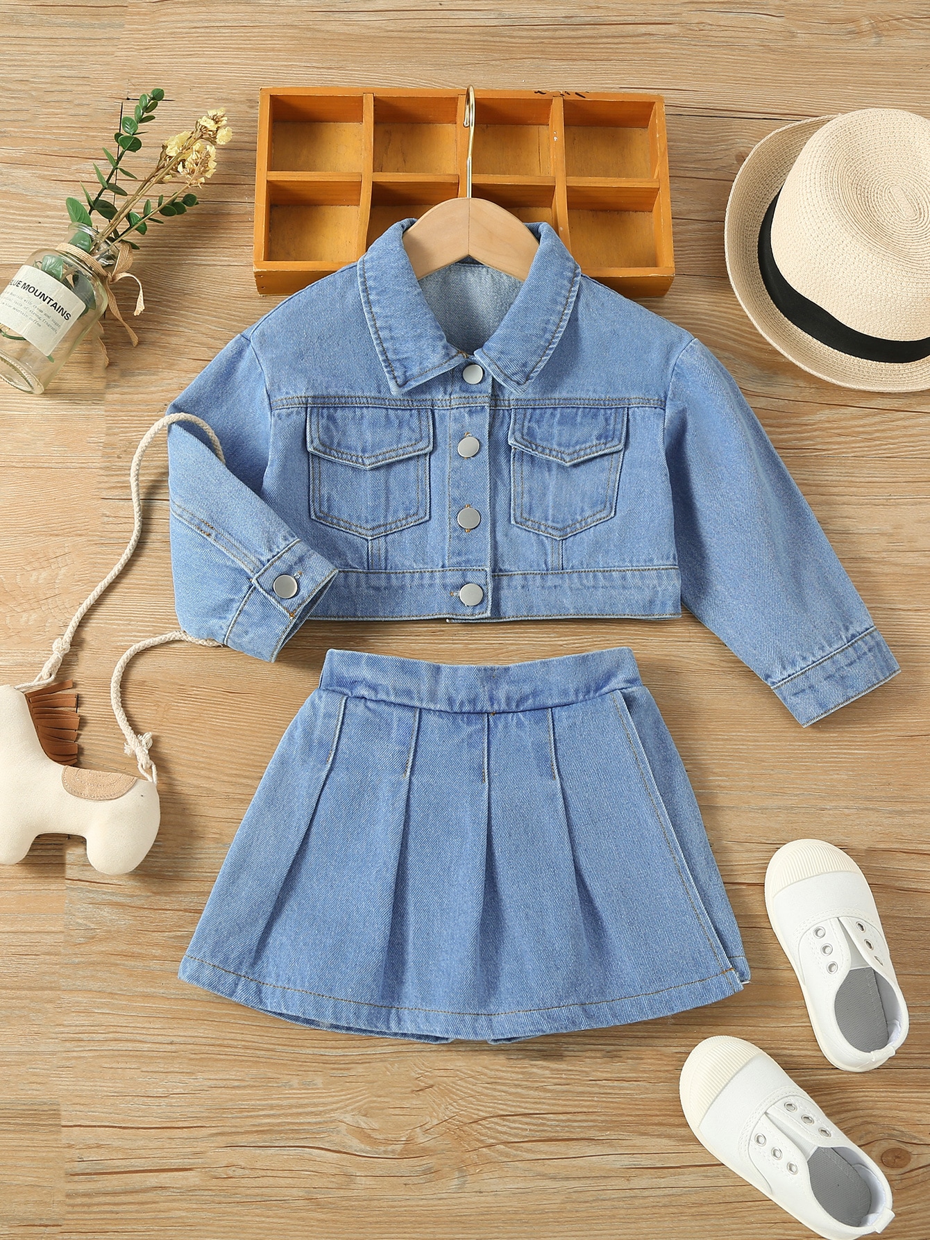 Young Girls Denim Two-piece Outfits