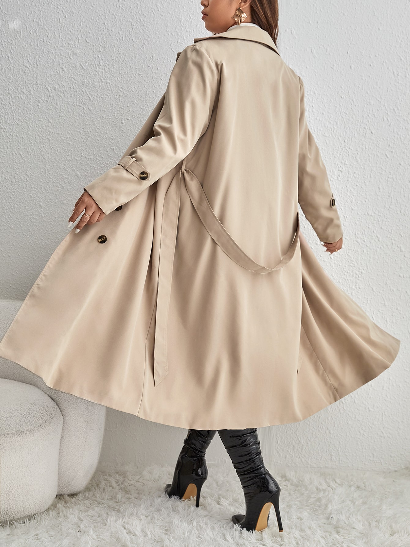 In Long Sleeve Plus Size Trench Coats