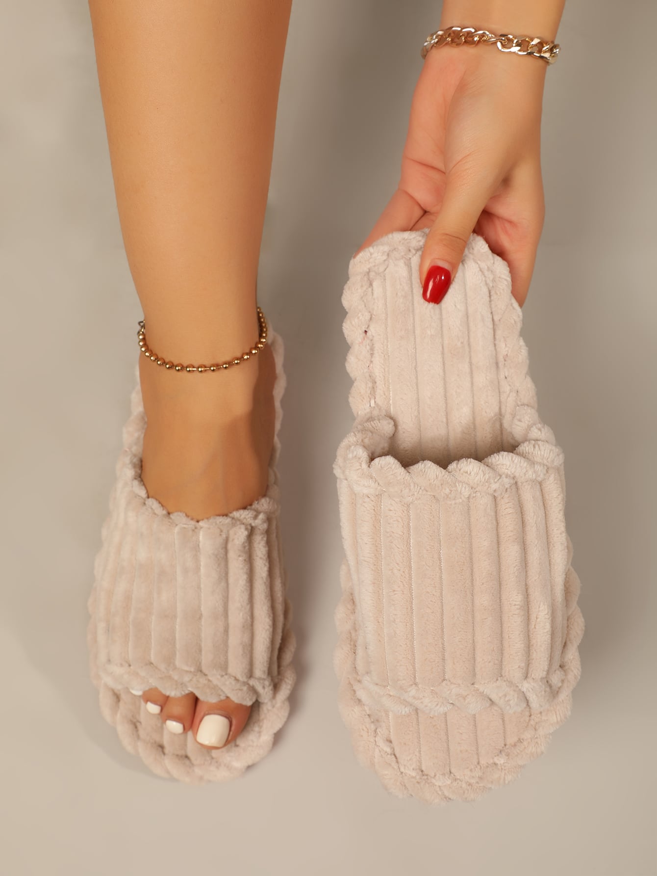 In Beige Women Home Slippers