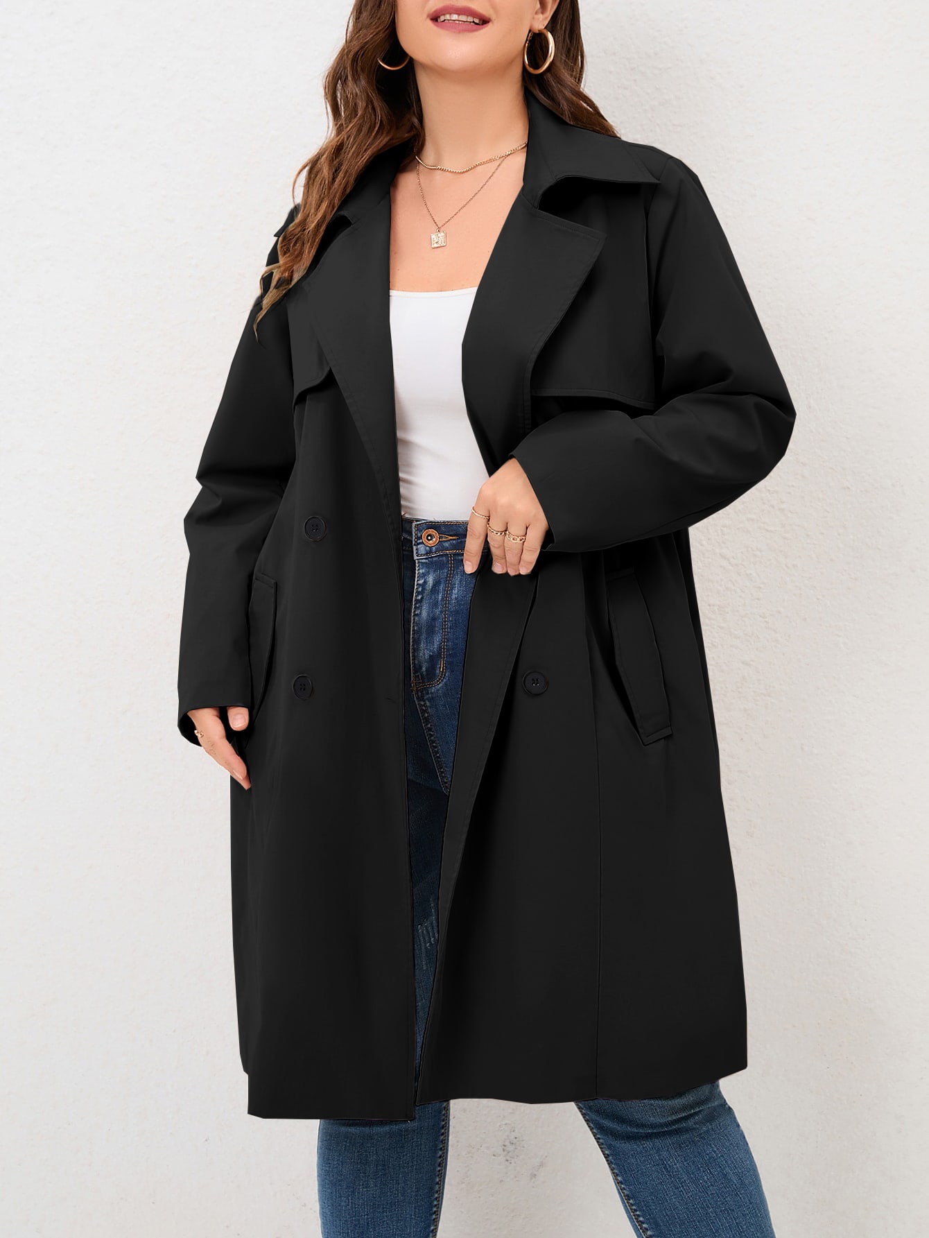 In Long Sleeve Plus Size Trench Coats