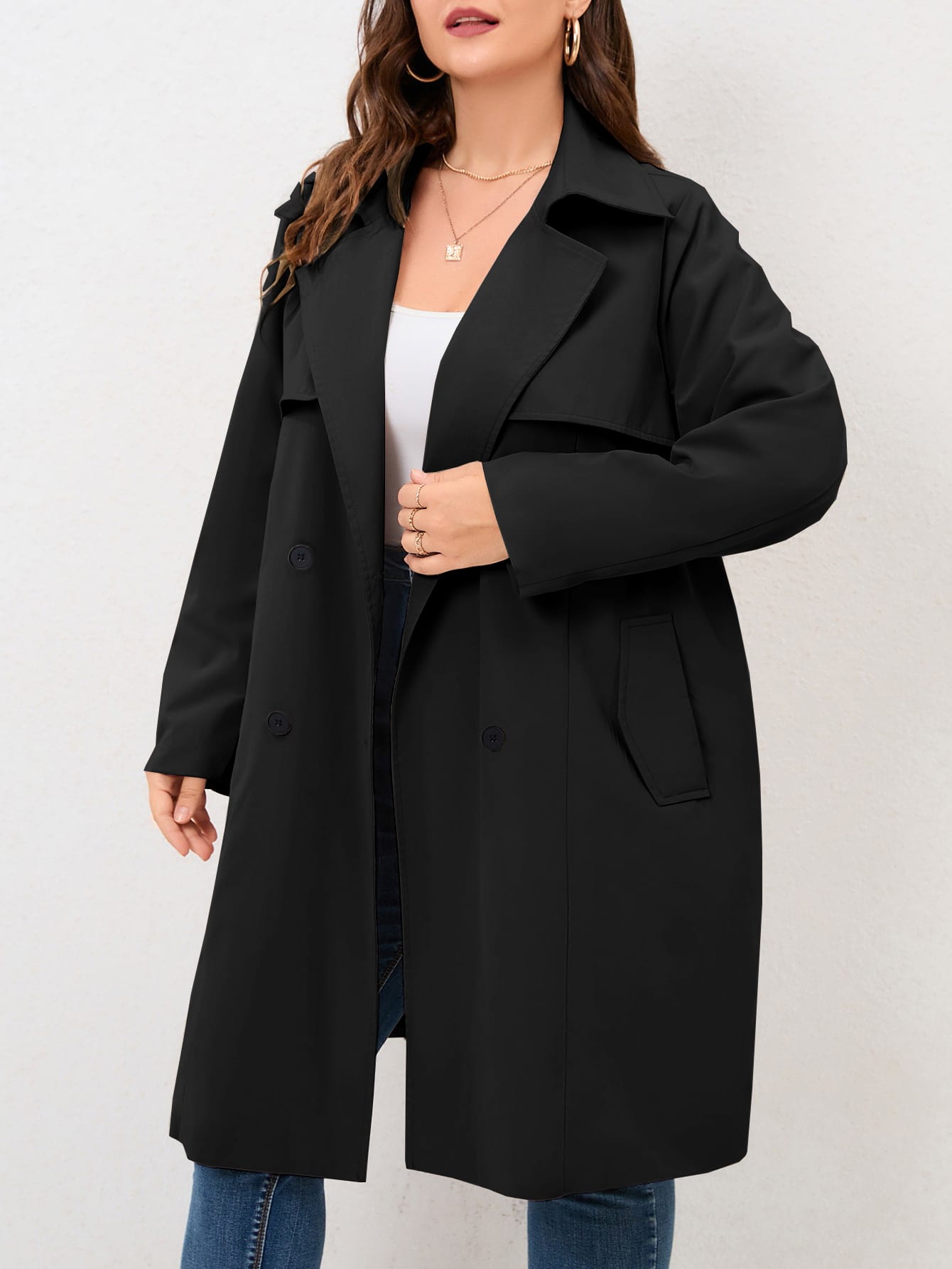 In Long Sleeve Plus Size Trench Coats