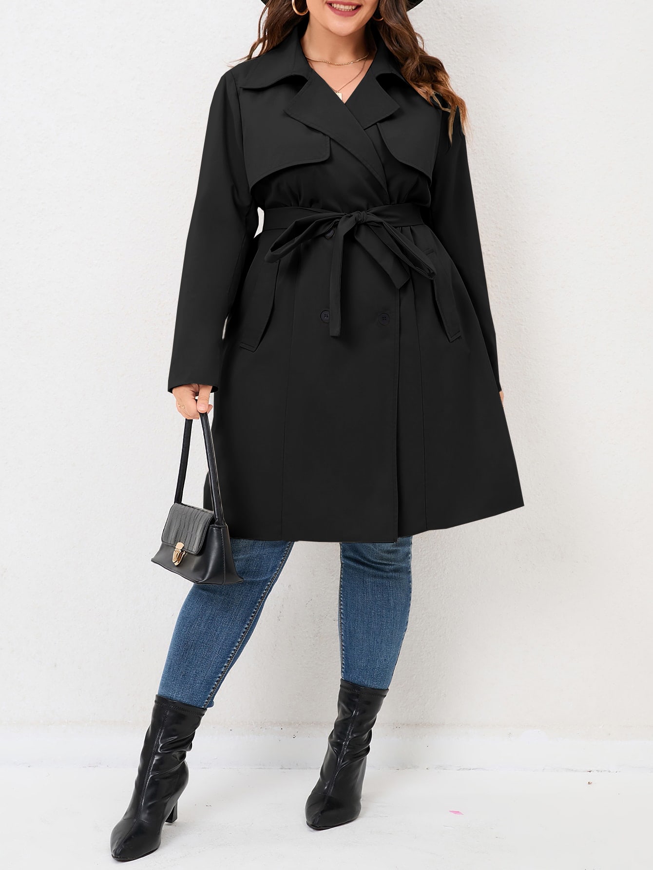 In Long Sleeve Plus Size Trench Coats