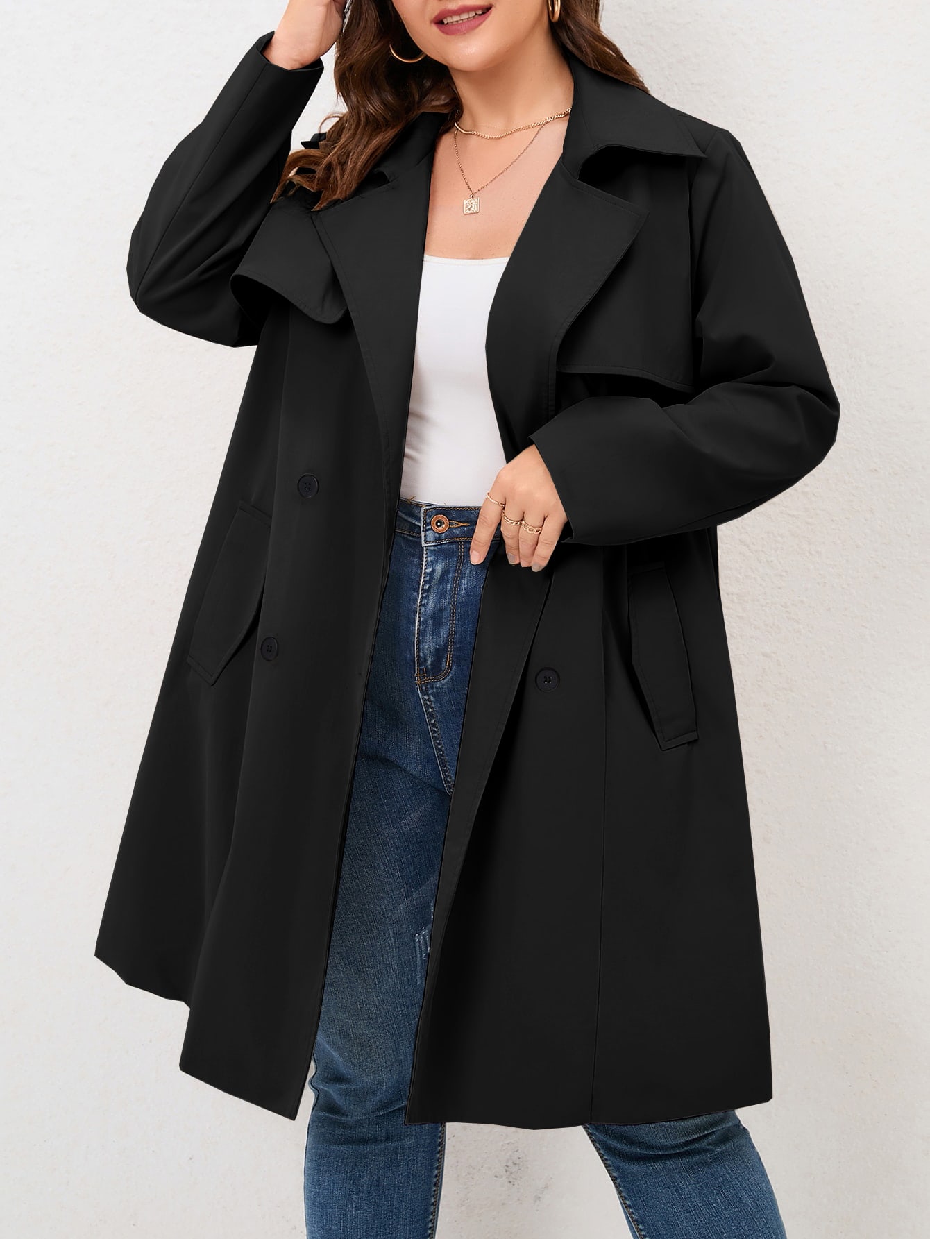 In Long Sleeve Plus Size Trench Coats