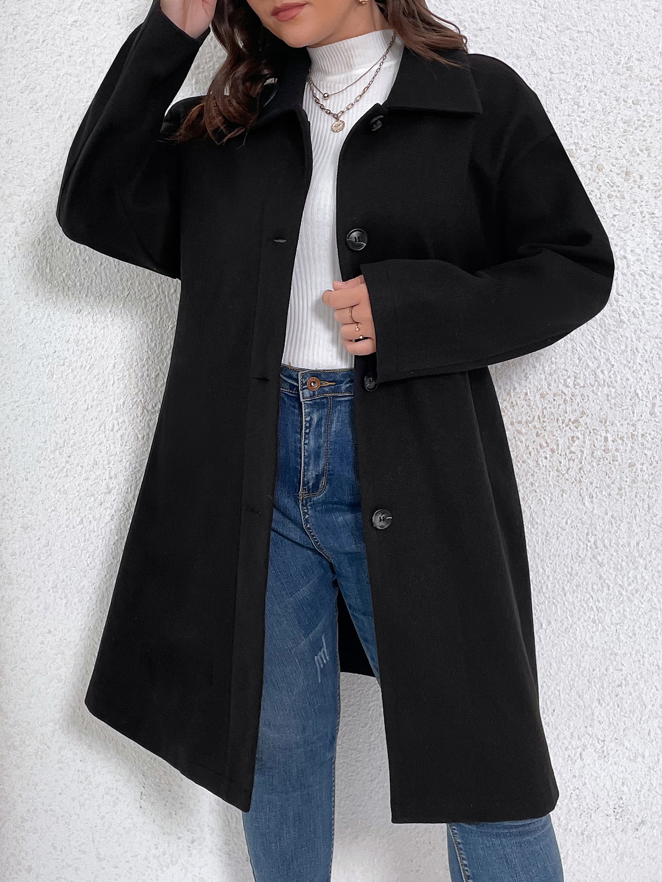 In Long Sleeve Plus Size Overcoats