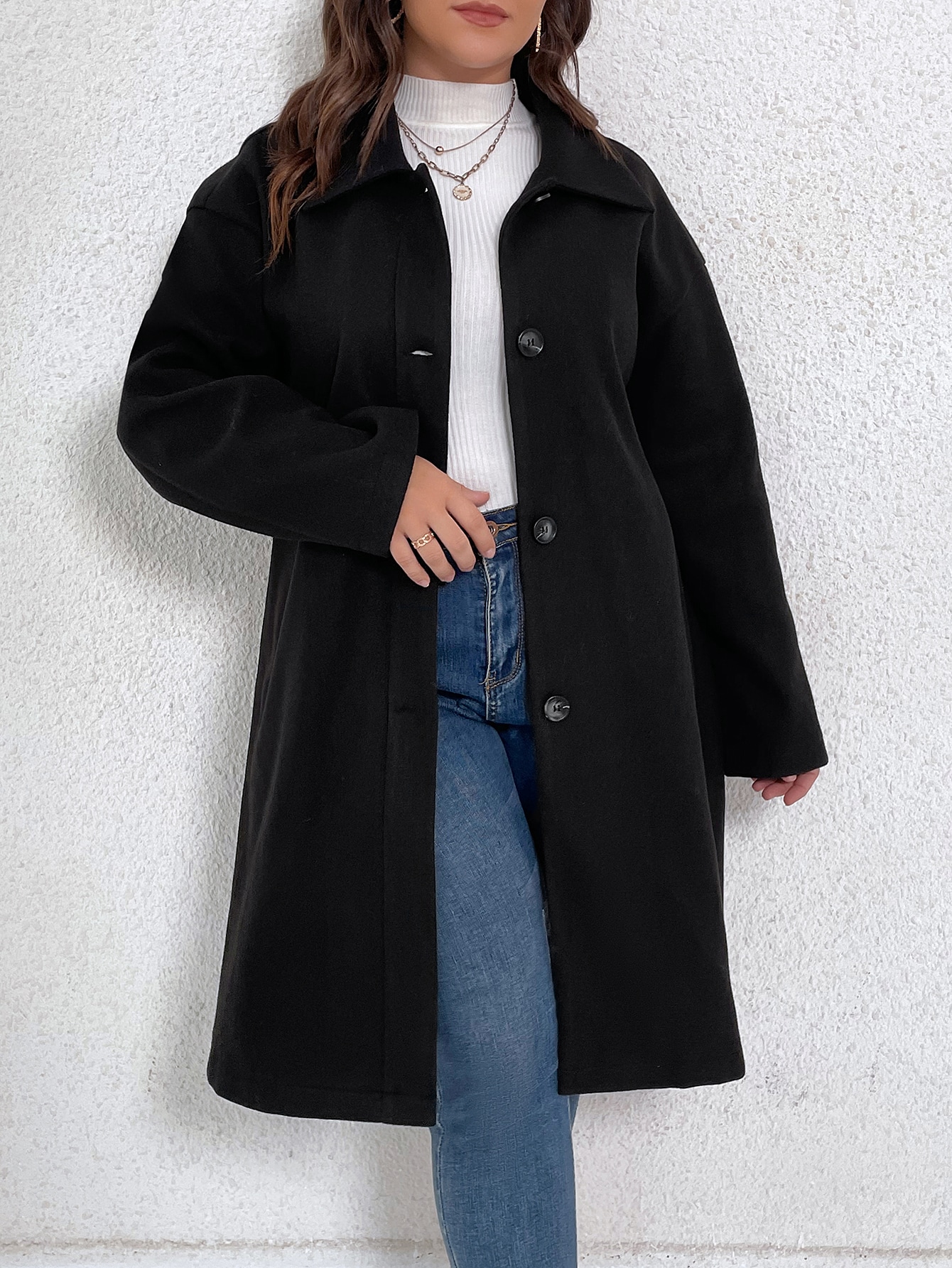 In Long Sleeve Plus Size Overcoats