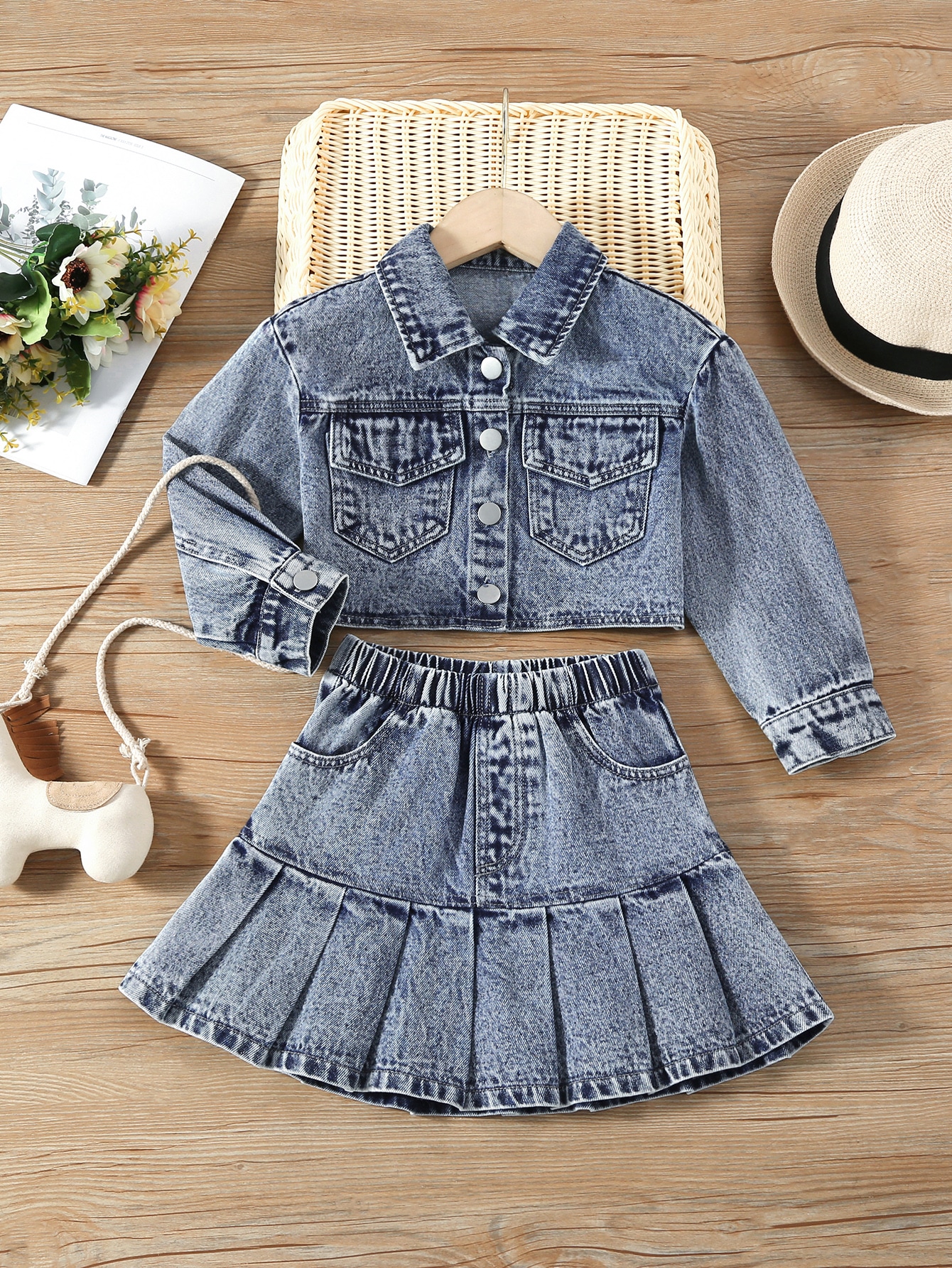 Young Girls Denim Two-piece Outfits