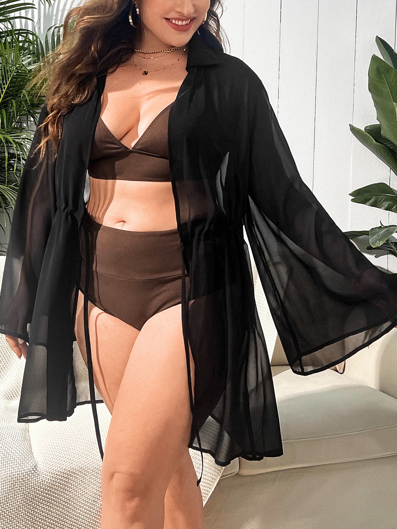 In Long Sleeve Plus Size Kimonos