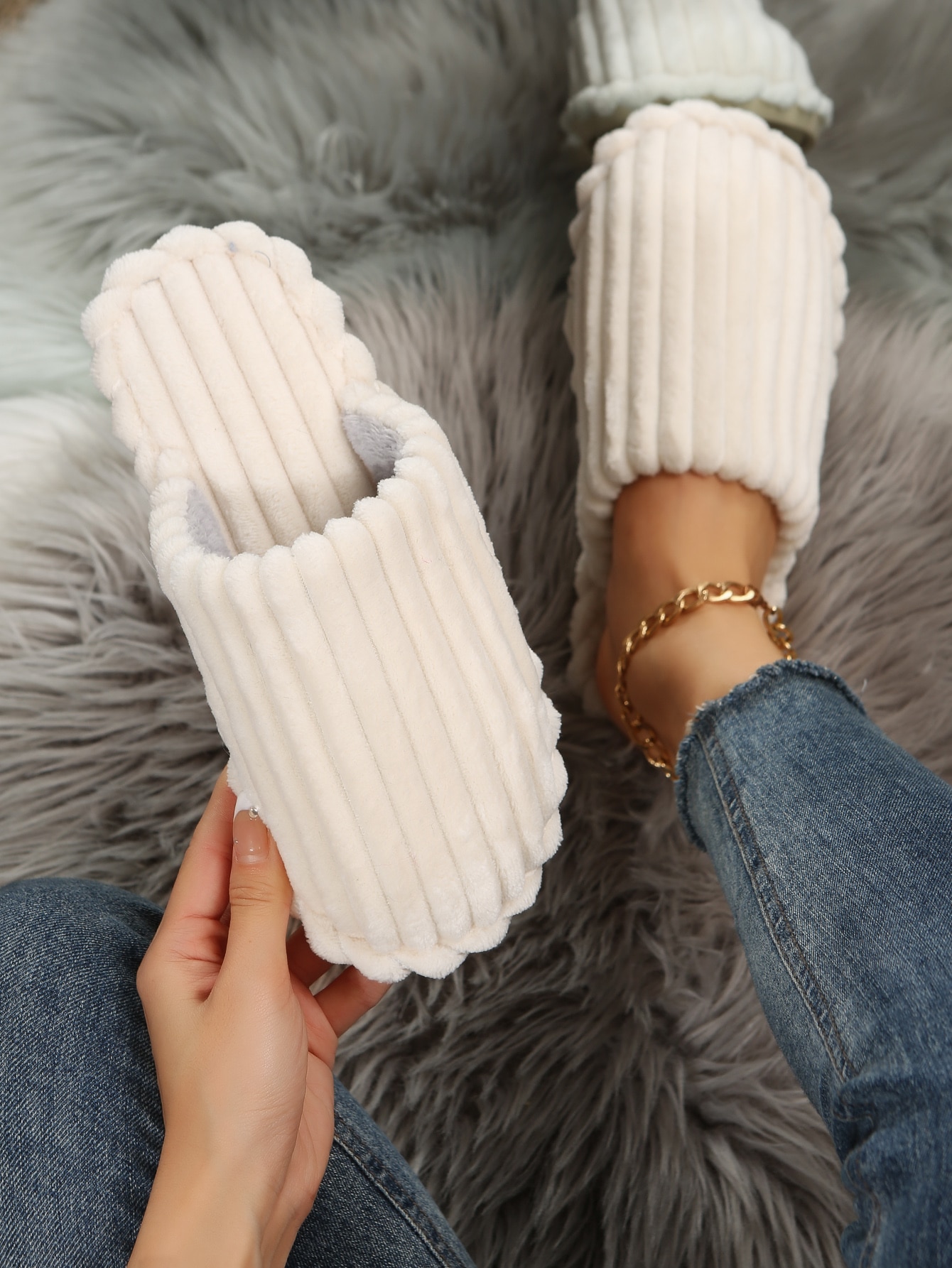 In Beige Women Home Slippers