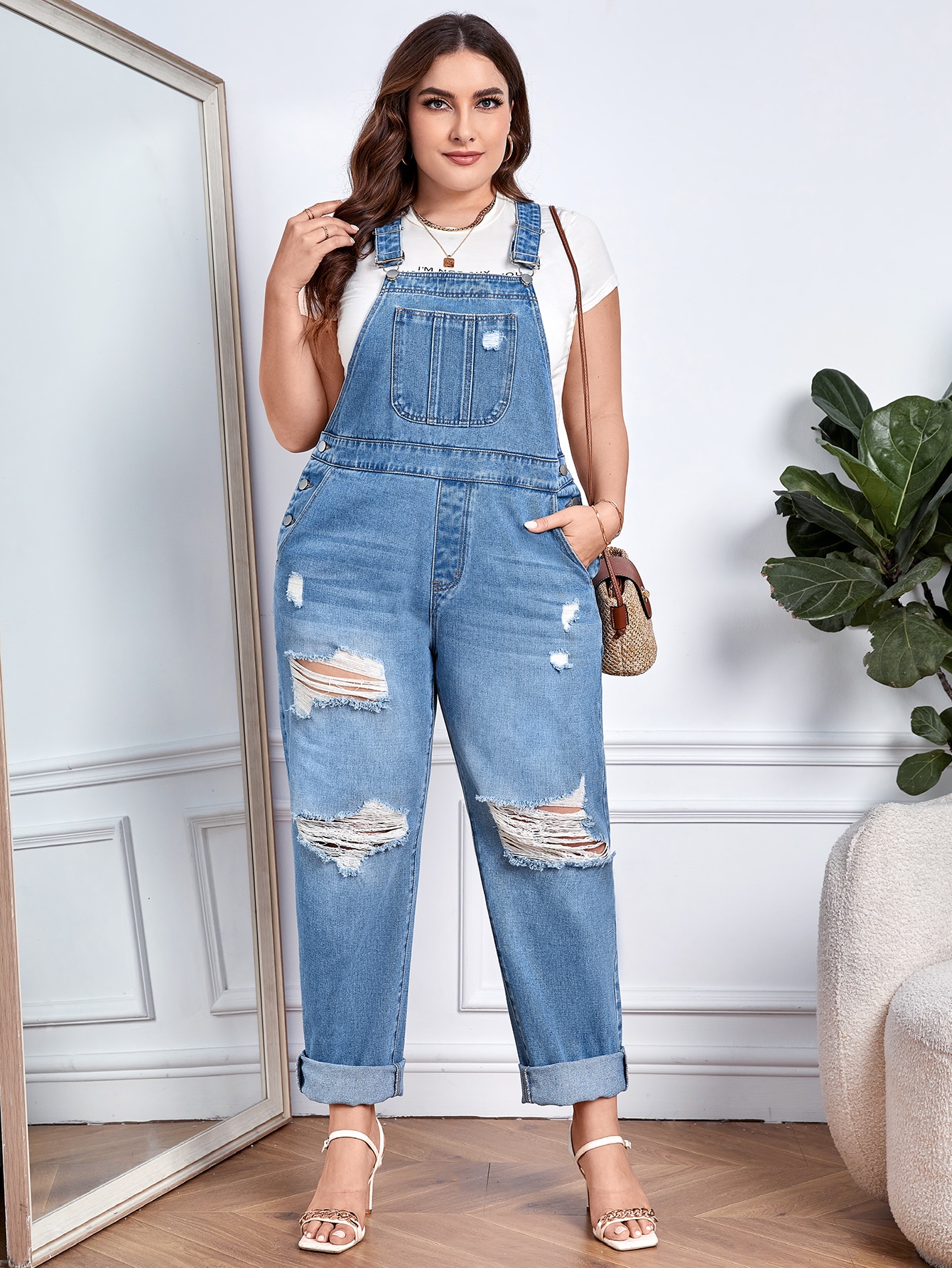 In Casual Plus Size Denim Overalls