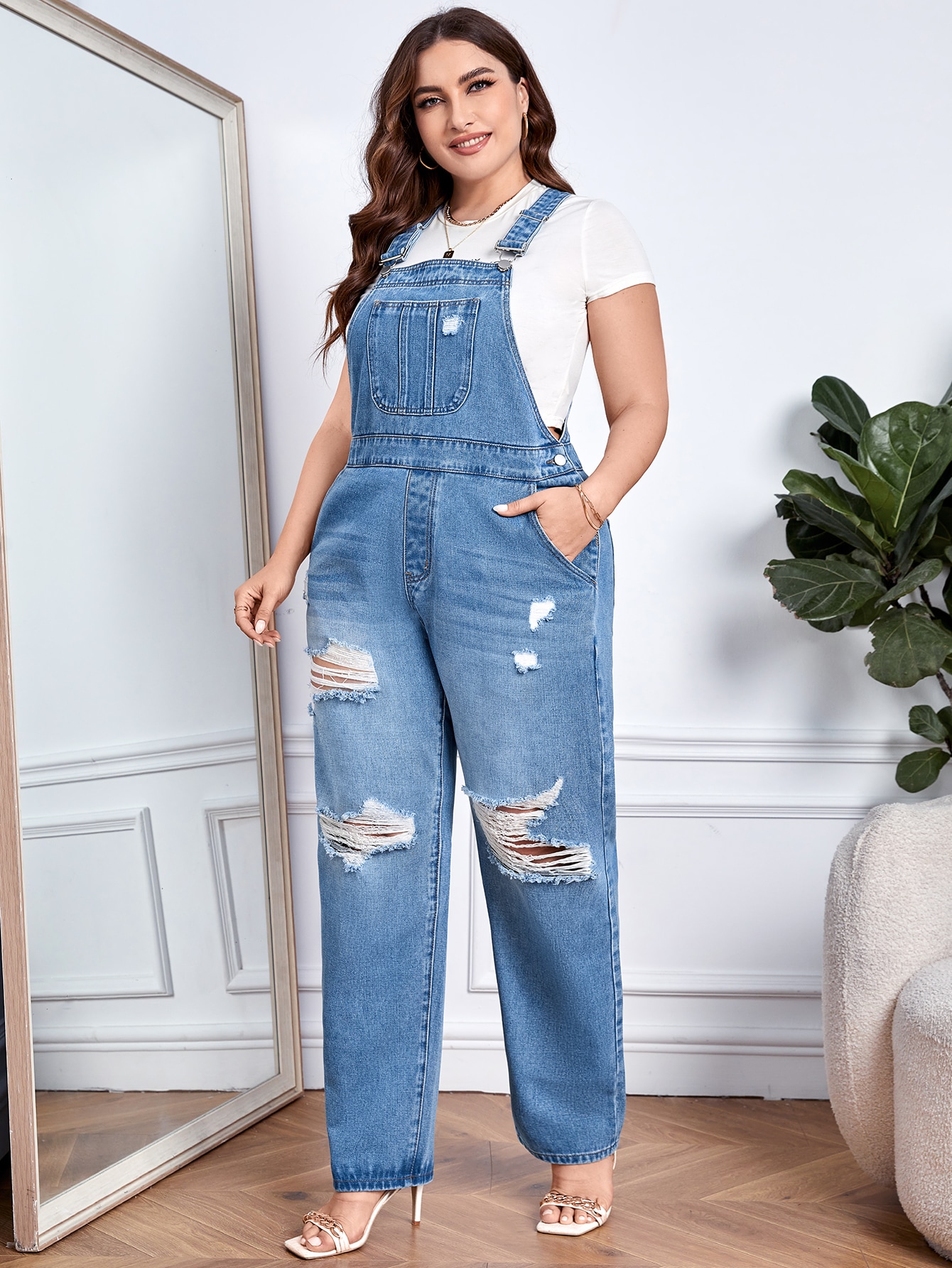 In Casual Plus Size Denim Overalls