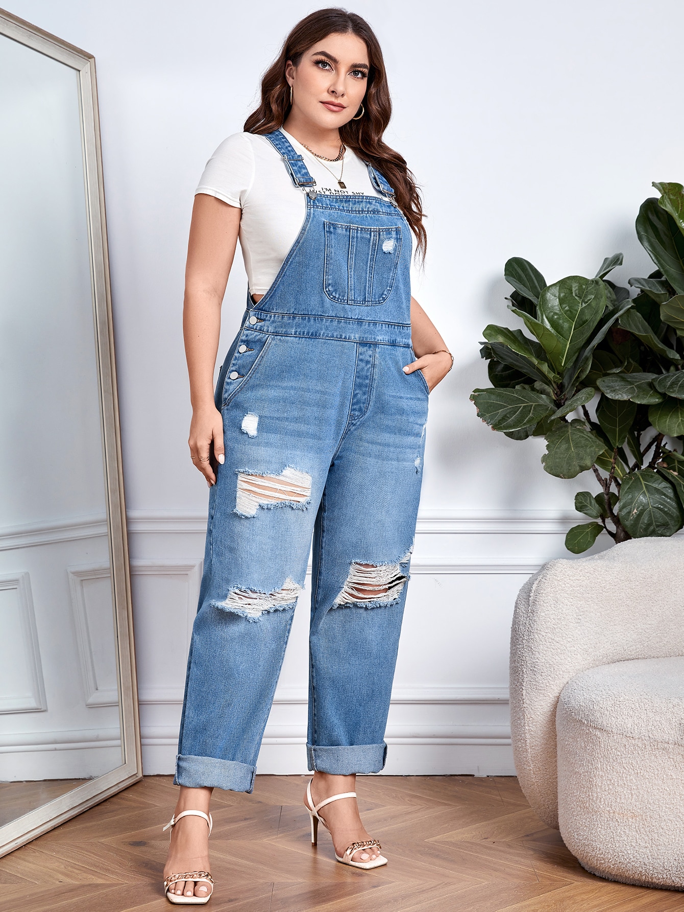 In Casual Plus Size Denim Overalls