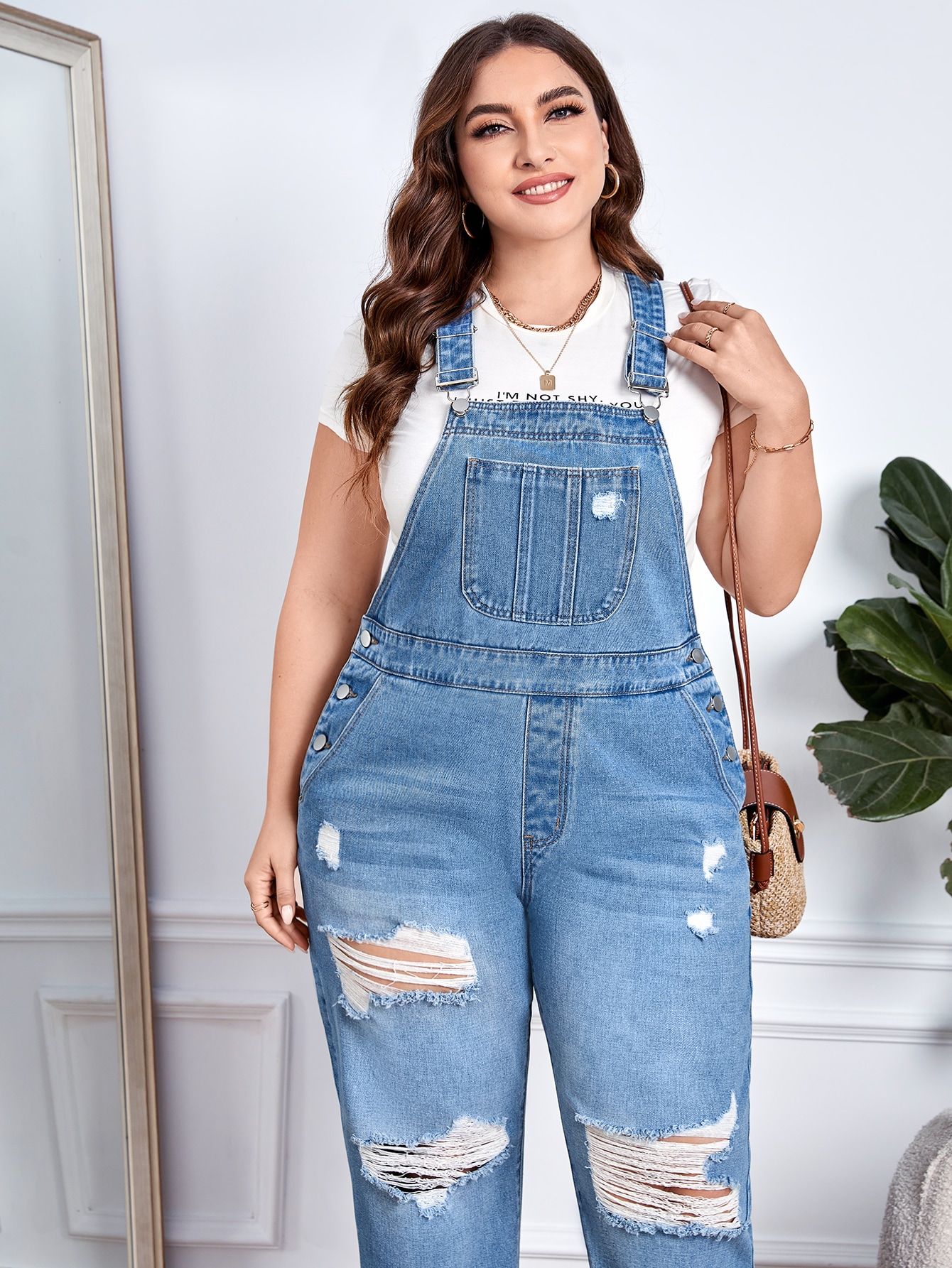 In Casual Plus Size Denim Overalls