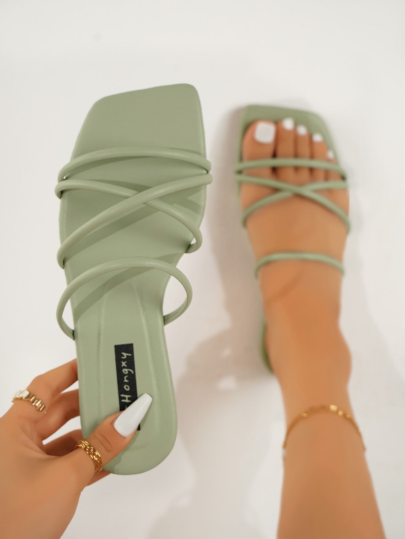 In Green Women Flat Sandals