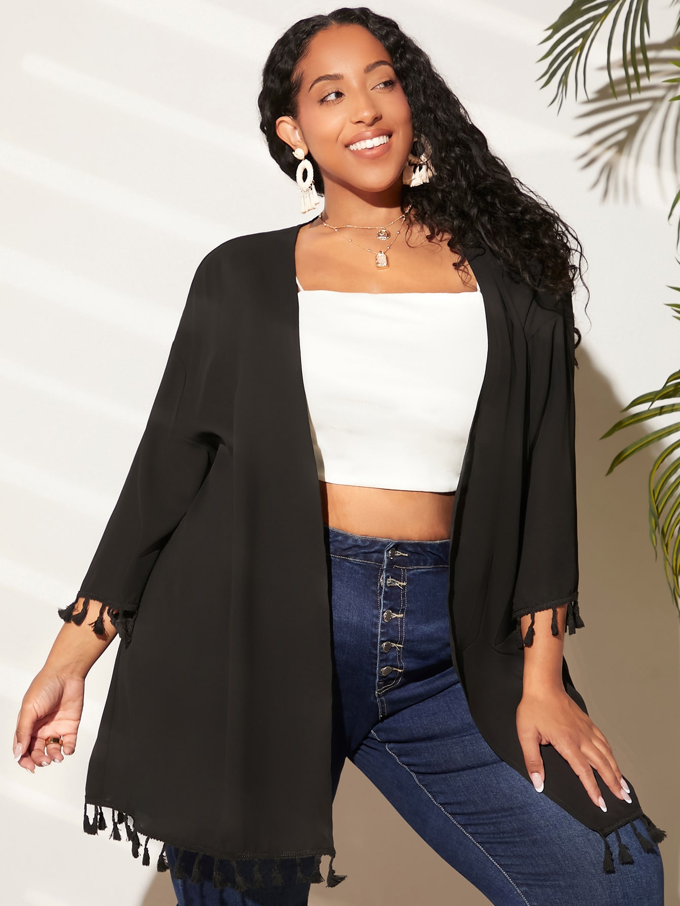 In Long Sleeve Plus Size Kimonos