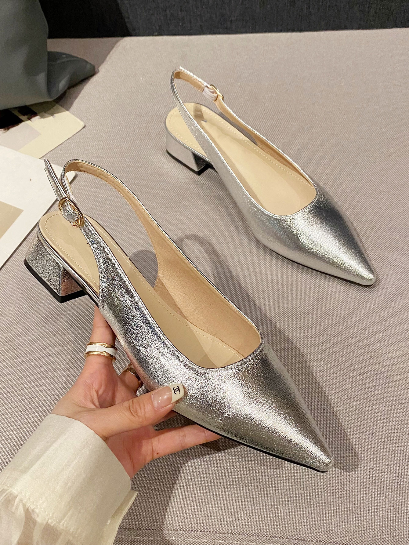 In Silver Women Flats