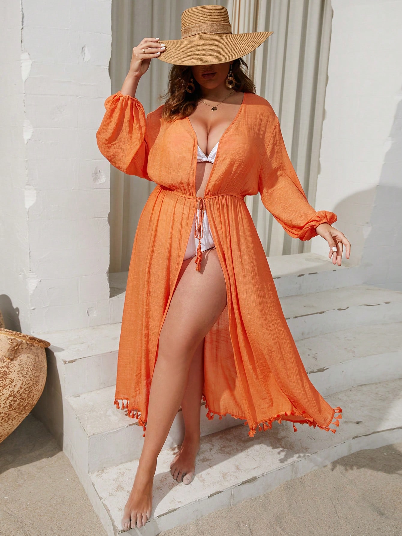 In Long Sleeve Plus Size Kimonos