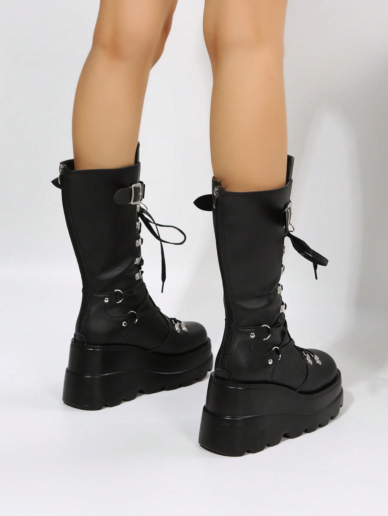 In Black Women Mid-Calf Boots