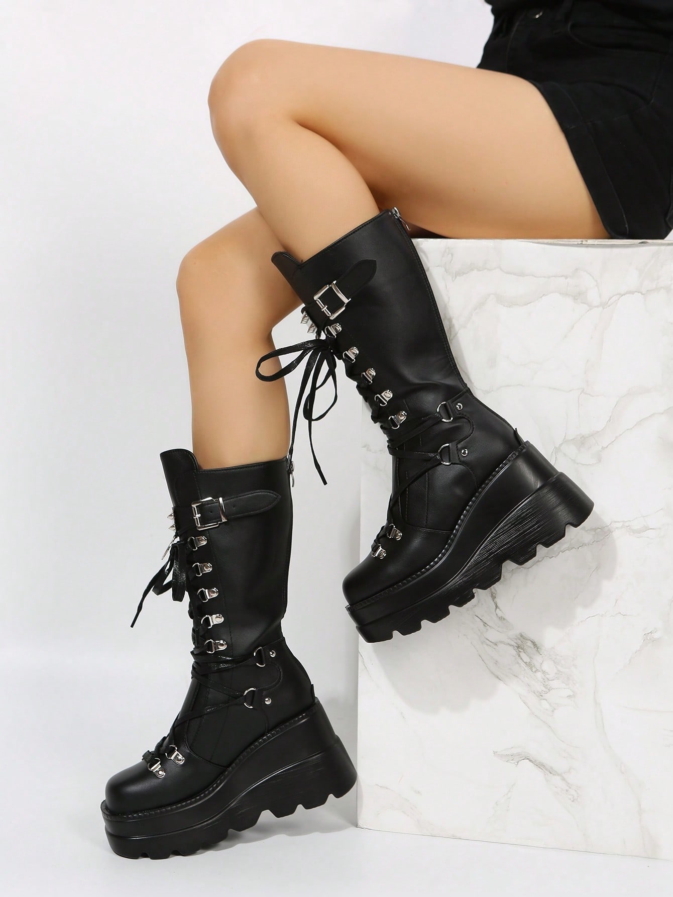 In Black Women Mid-Calf Boots