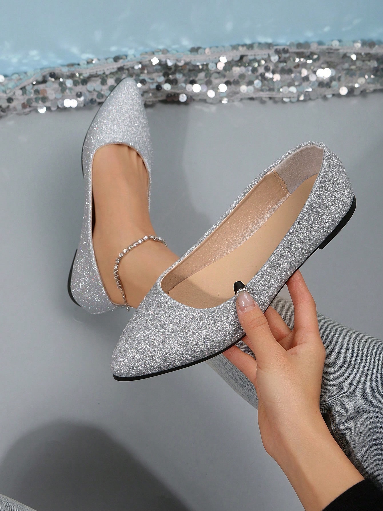 In Silver Women Flats