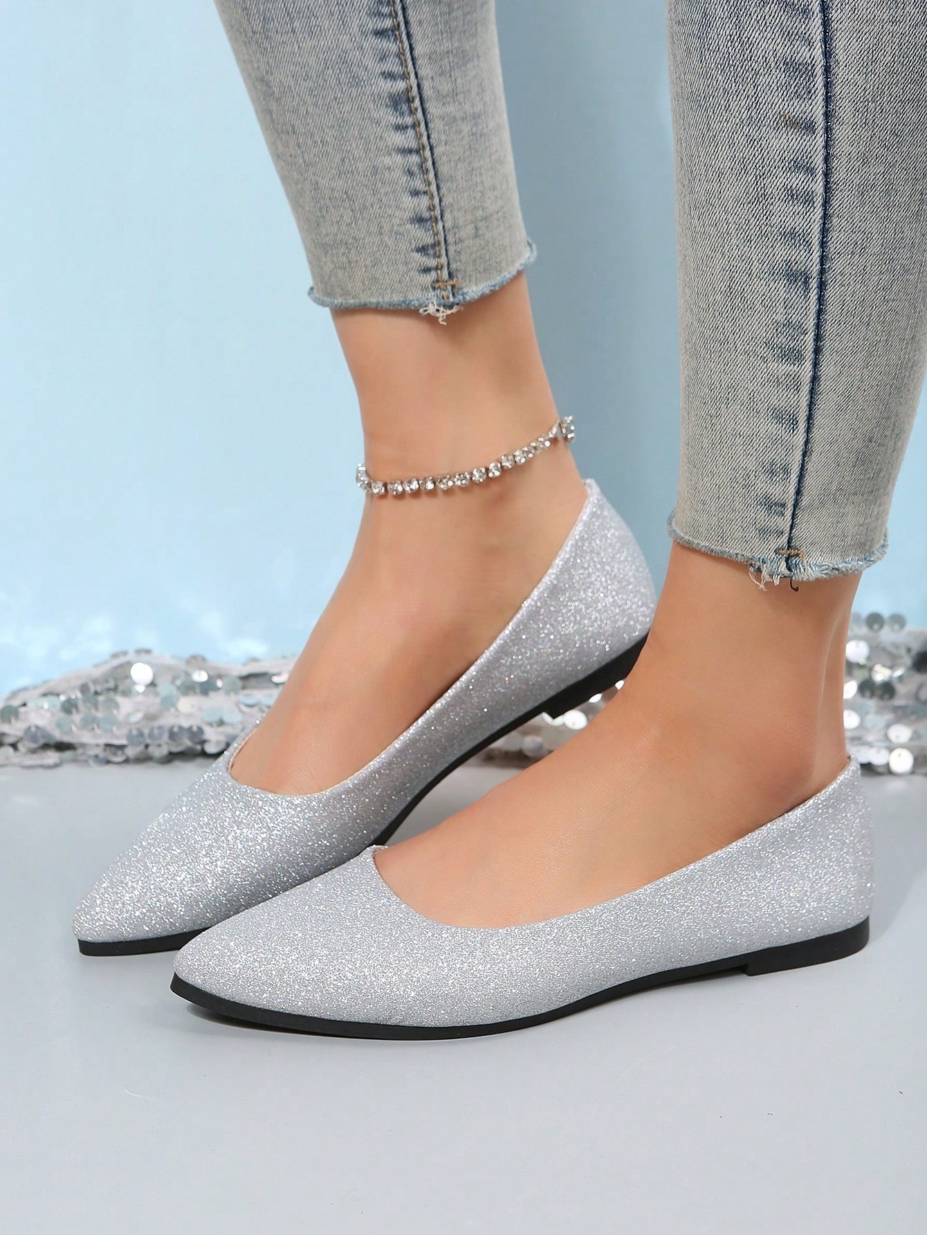 In Silver Women Flats