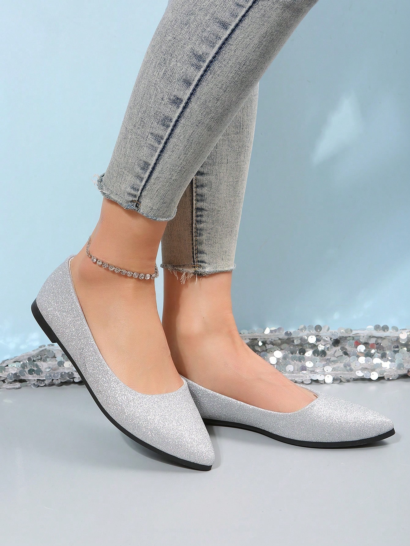 In Silver Women Flats