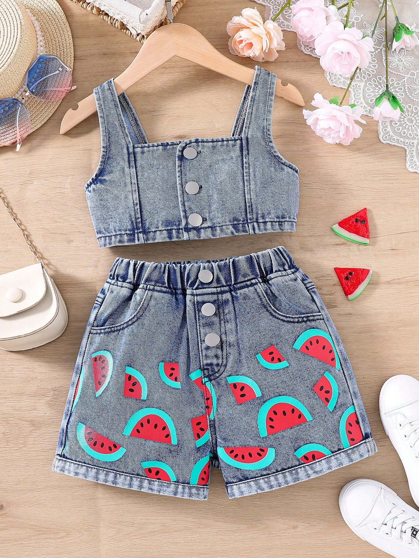 Young Girls Denim Two-piece Outfits