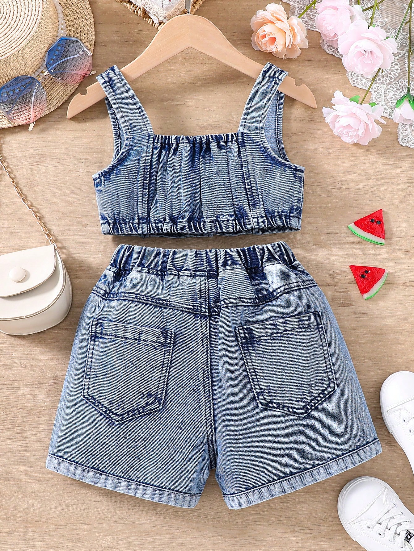 Young Girls Denim Two-piece Outfits