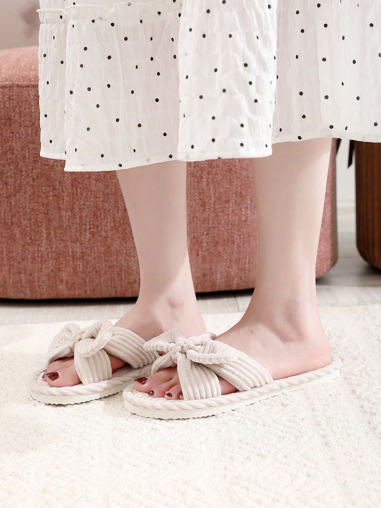 In Beige Women Home Slippers