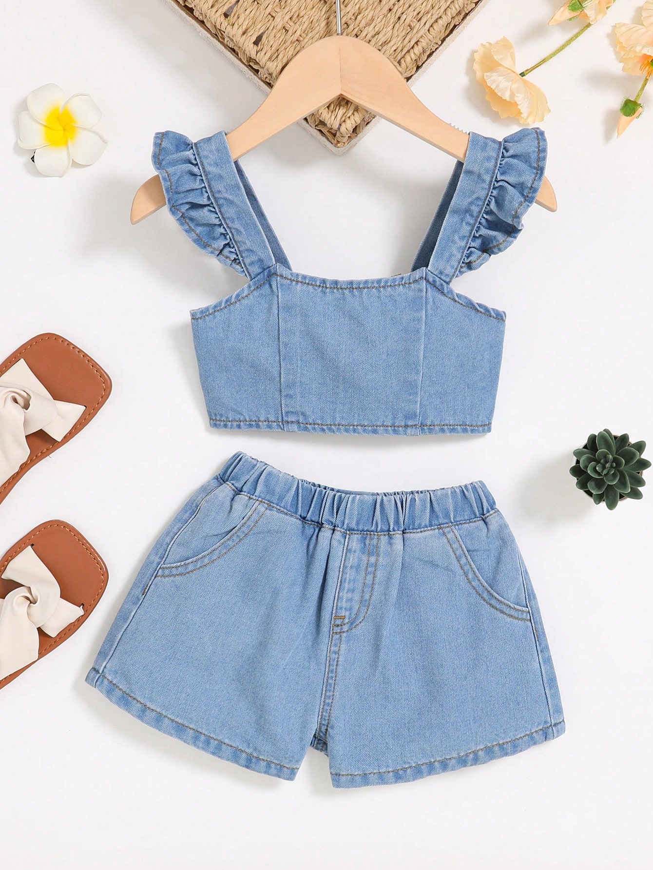 Young Girls Denim Two-piece Outfits