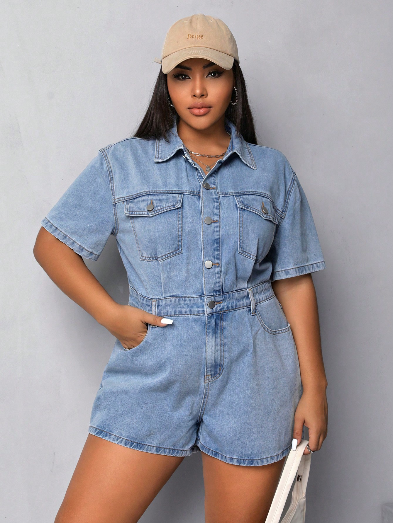 In Casual Plus Size Denim Overalls