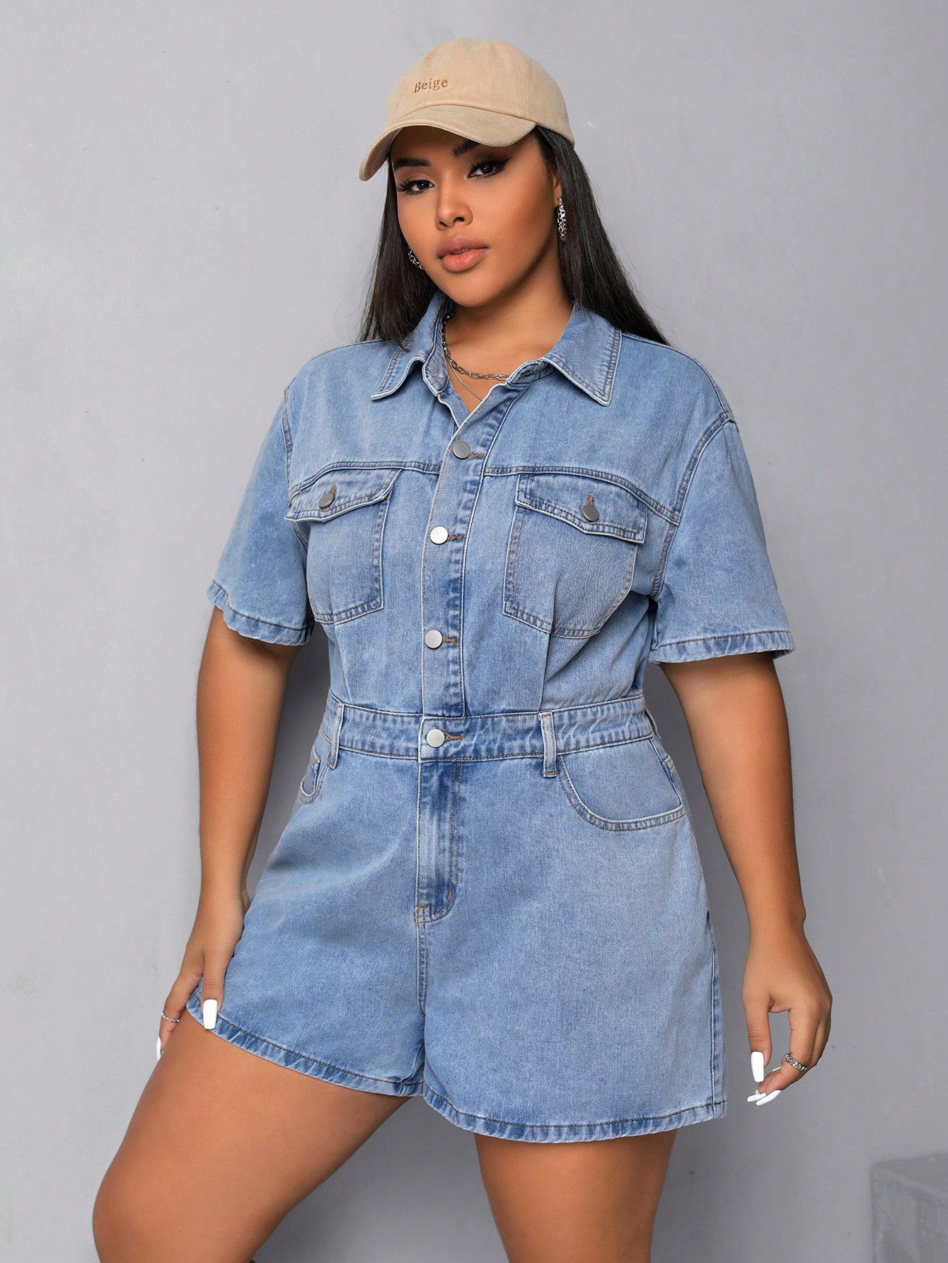 In Casual Plus Size Denim Overalls