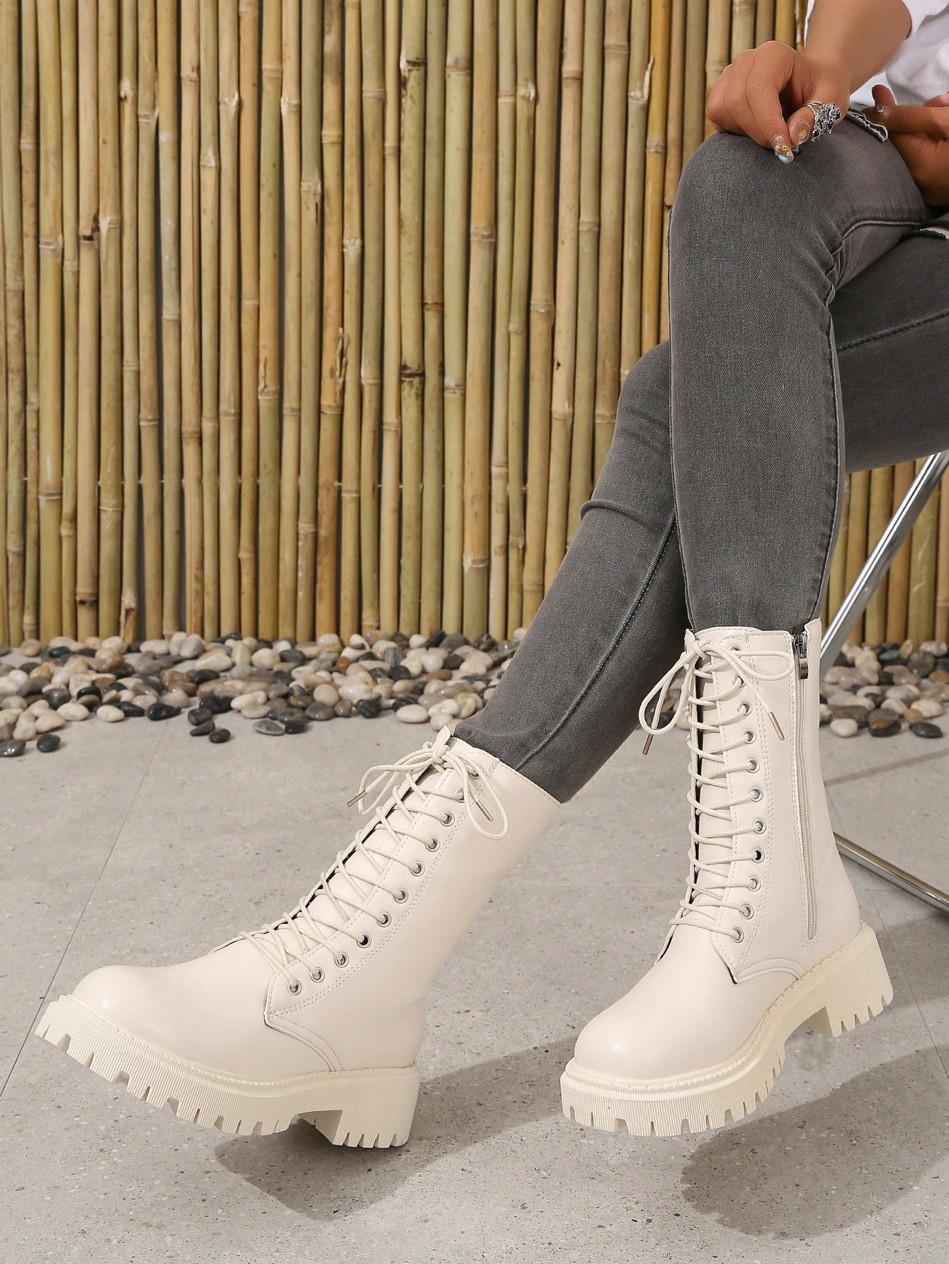 In Beige Women Mid-Calf Boots