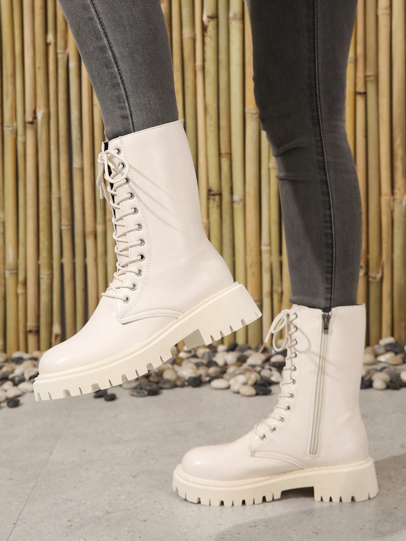 In Beige Women Mid-Calf Boots