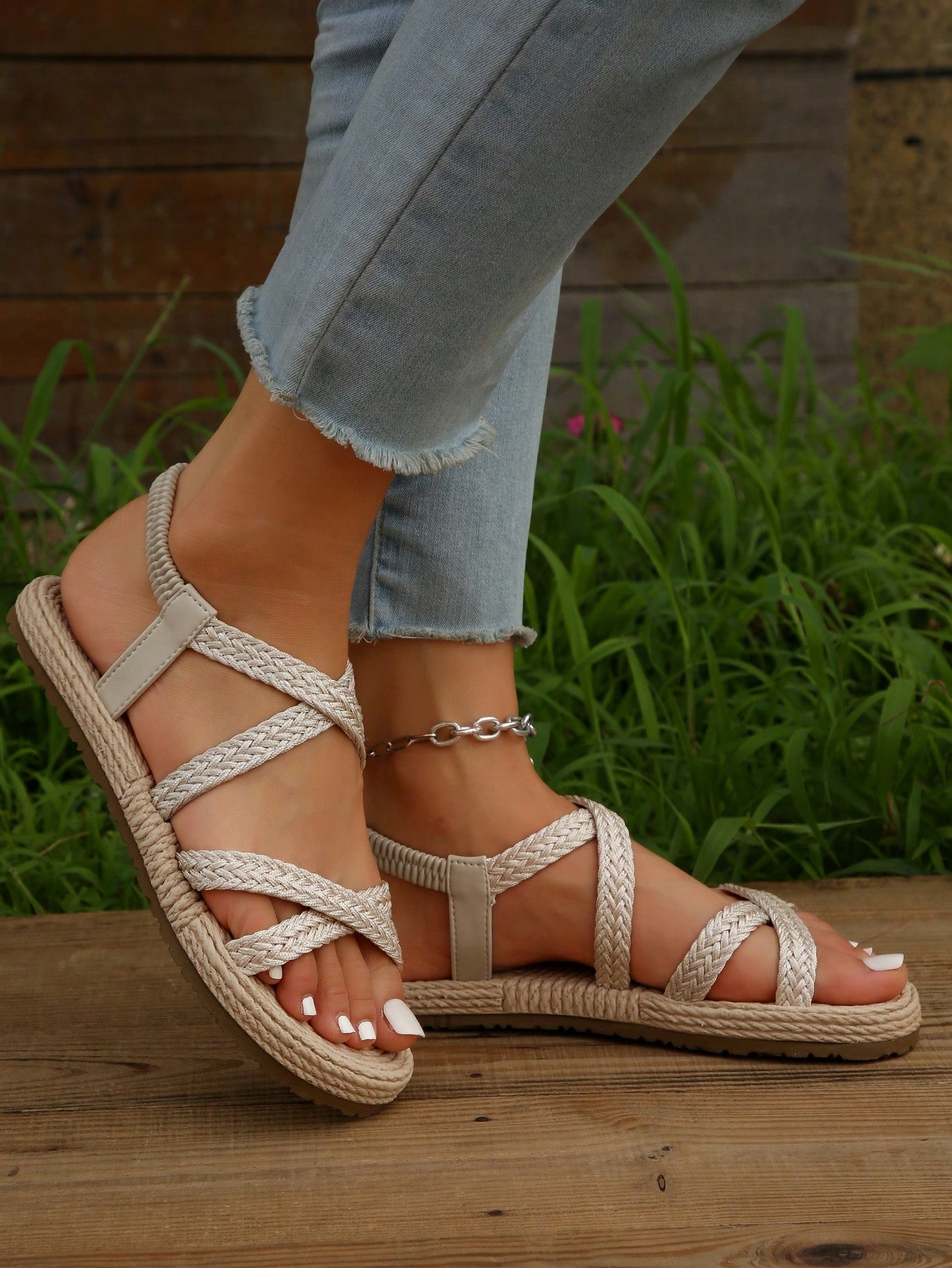 In Beige Women Flat Sandals