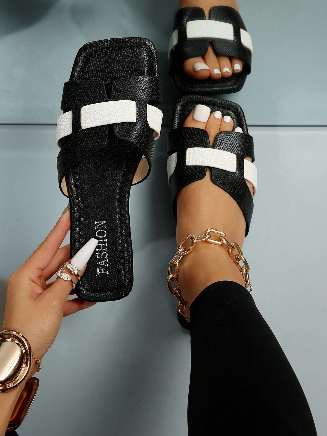 In Black and White Women Sandals