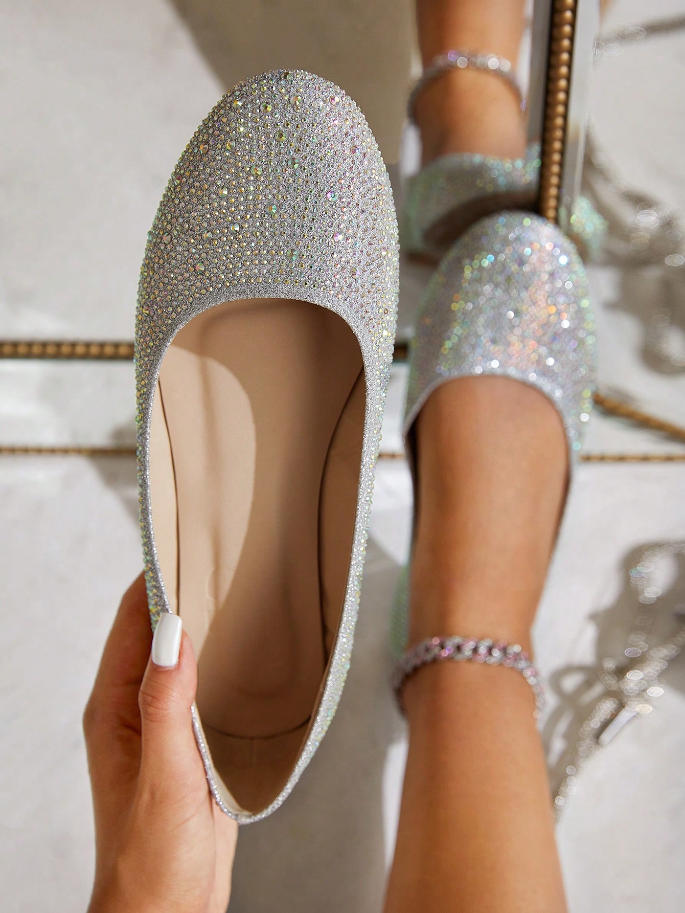 In Silver Women Flats