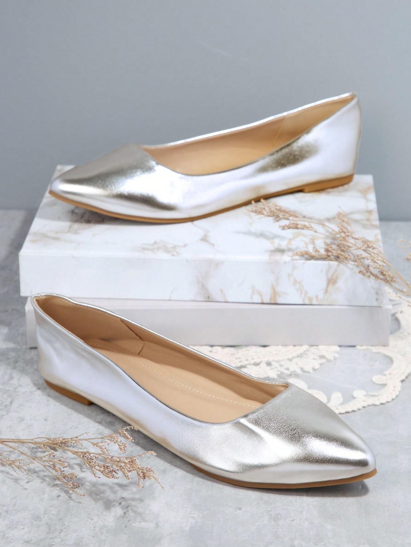 In Silver Women Flats