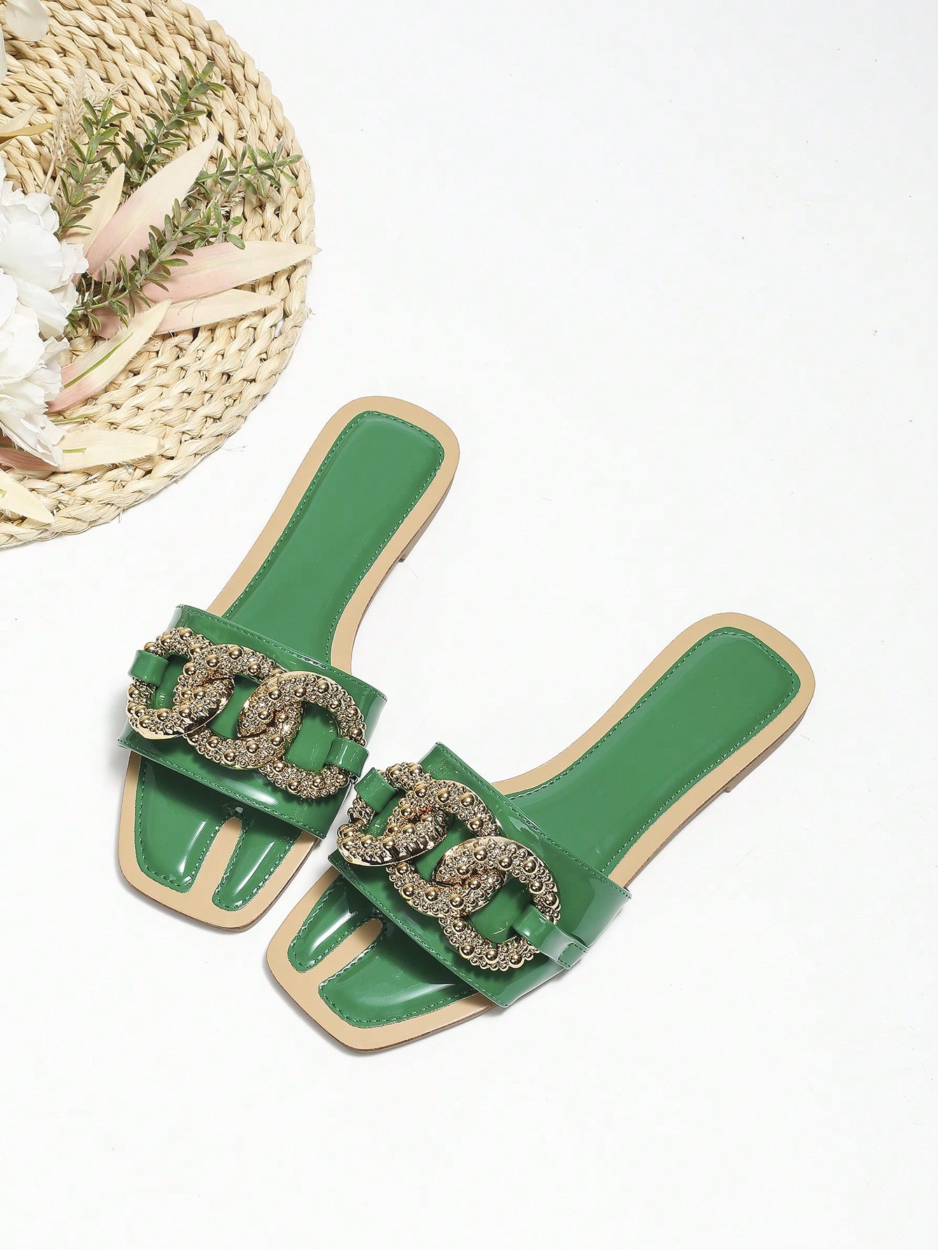 In Green Women Flat Sandals