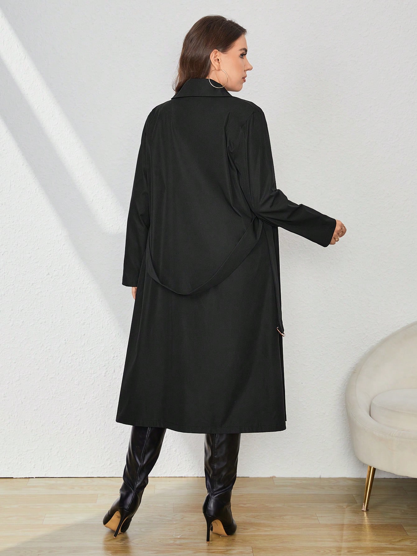 In Long Sleeve Plus Size Trench Coats