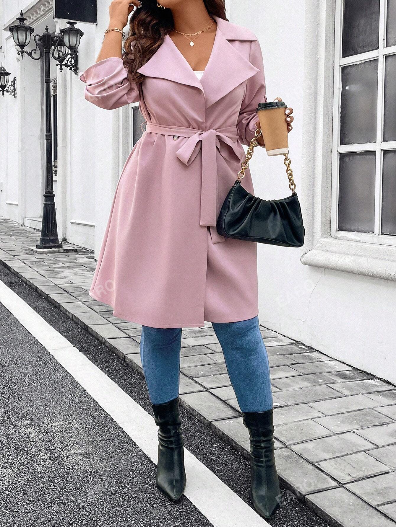 In Long Sleeve Plus Size Trench Coats