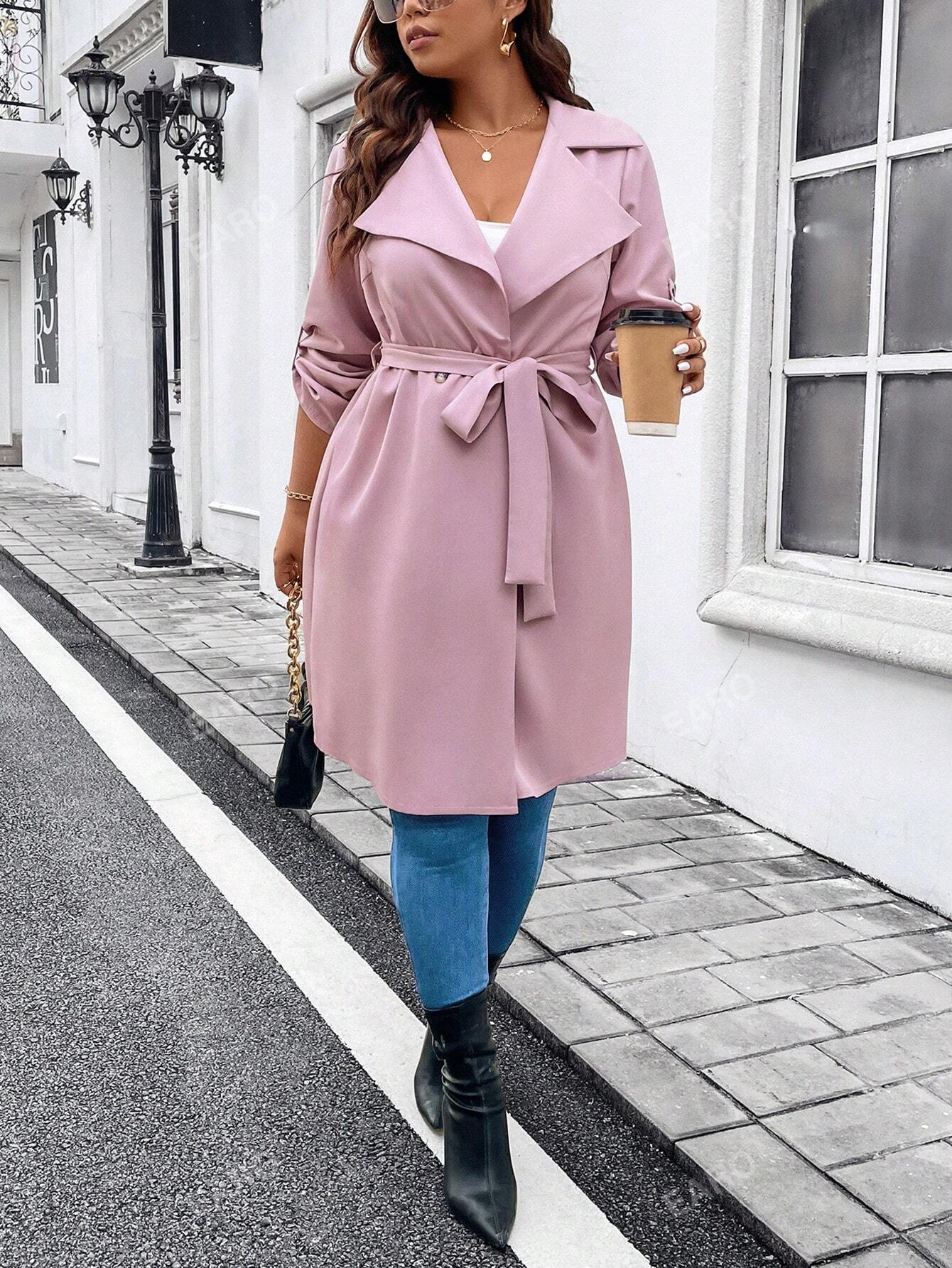 In Long Sleeve Plus Size Trench Coats