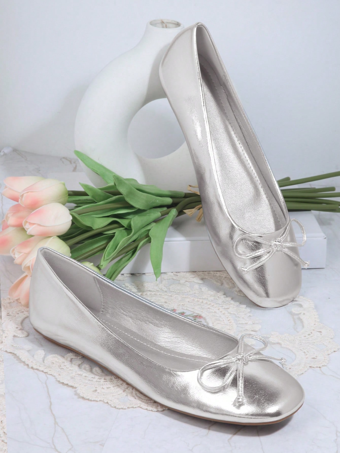 In Silver Women Flats